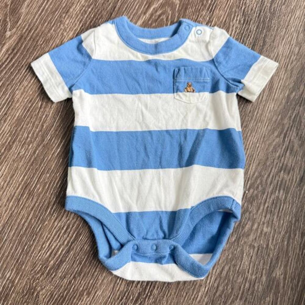 babyGap‎ Nautical Blue Stripe Bodysuit 0-3M Coastal Preppy Brannan Bear Romper